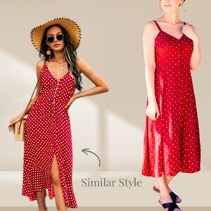 Forever 21 red white polka dot Midi dress cross back sweetheart l m retro 50s